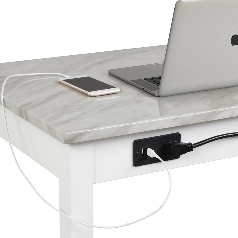 CELESTE DESK W/WHITE/GRAY FAUX MARBLE TOP-WHITE BASE