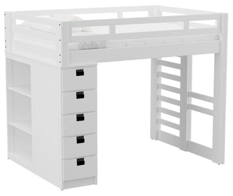 Elements International Cali Kids Twin Loft Bookcase Bed in White