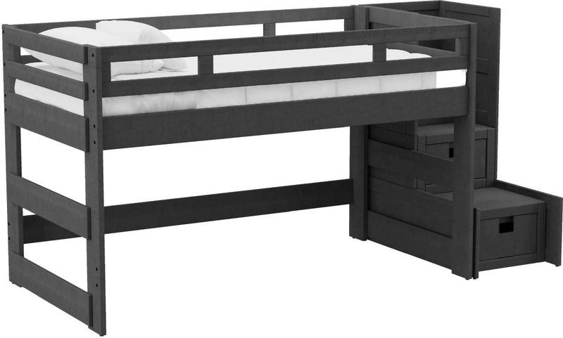 Elements International Cali Kids Twin Junior Loft Bed with Staircase in Sleek Gray