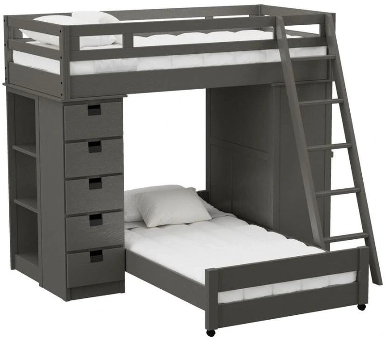 Elements International Cali Kids Twin Over Twin Super Loft Bed and Ladder with Desk and Storage in Sleek Gray