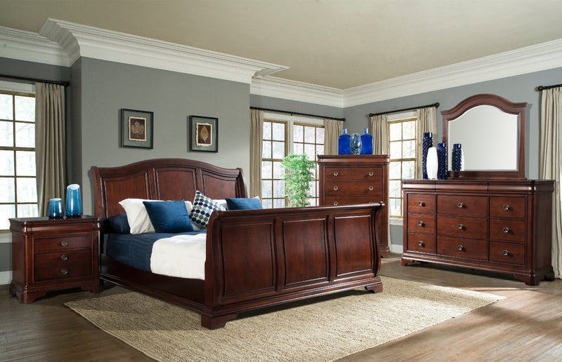 Elements International Cameron Queen Sleigh Bed in Dark Cherry