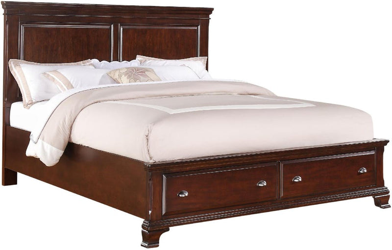 Elements International Canton Cherry King Panel Storage Bed in Dark Wood