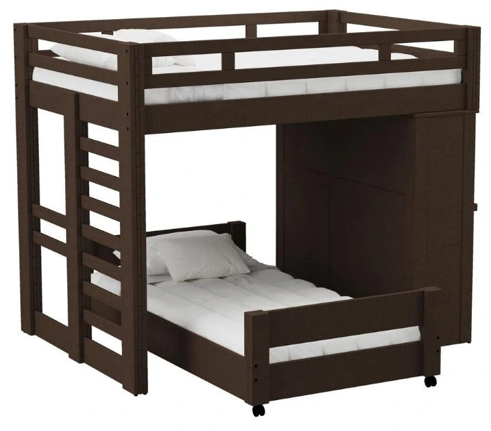 Elements International Cali Kids Twin Over Twin Basic Loft Bed with Desk in Brown