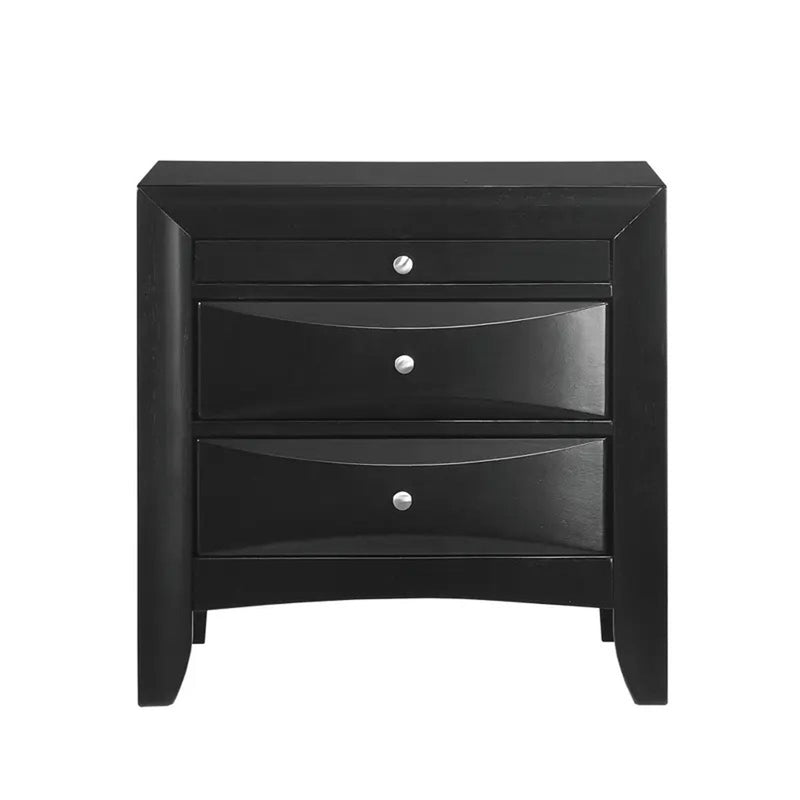 Elements International Emily 3 Drawer Nightstand in Black