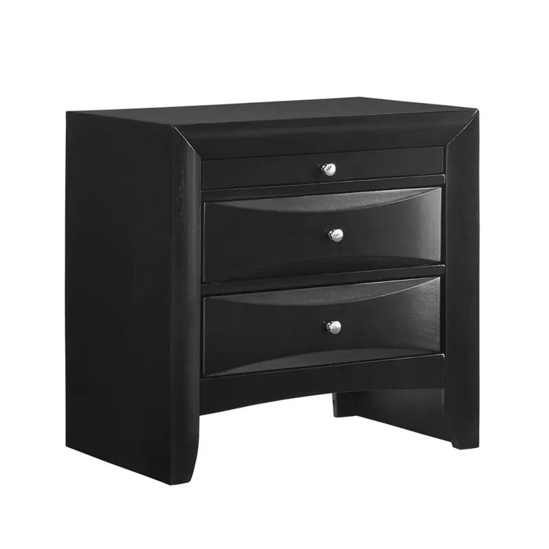 Elements International Emily 3 Drawer Nightstand in Black