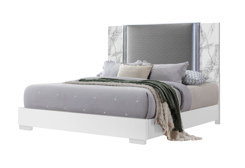 Global Furniture Ylime Light Grey White King Bed with LED