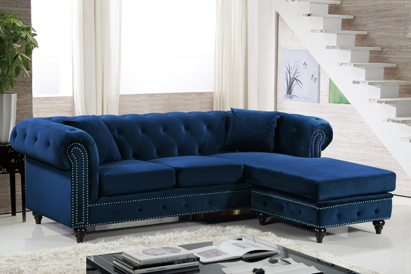 Meridian Furniture Sabrina Navy Velvet 2pc Reversible Sectional