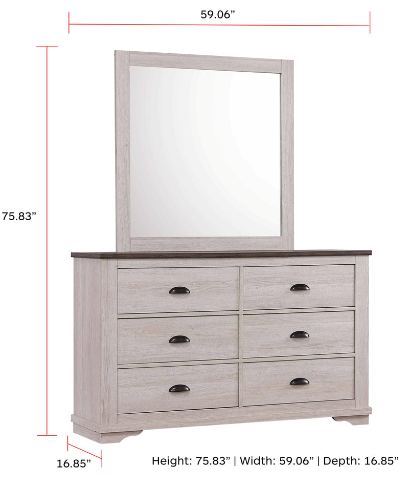 Crown Mark Coralee Chalk Grey Dresser and Mirror