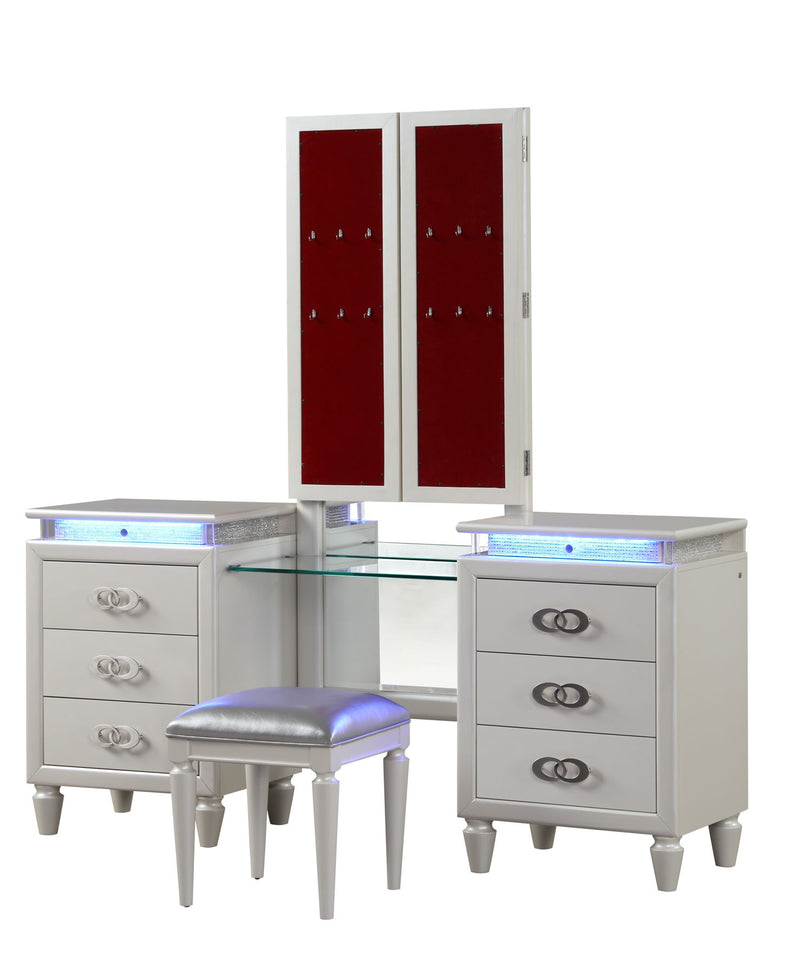 Galaxy Home Passion Milky White 5pc Queen Bedroom Set with Vanity Set