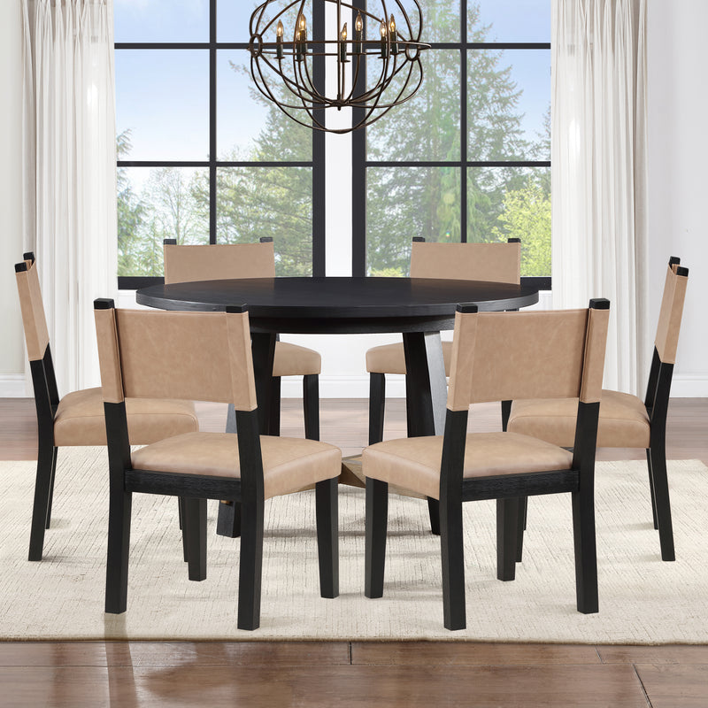 Steve Silver Aubrey Camel Black 7pc Round Dining Set