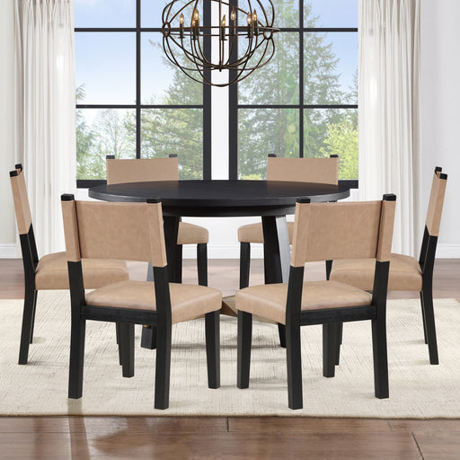 Steve Silver Aubrey Camel Black 7pc Round Dining Set