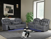 Global Furniture U7068 Grey Power Console Reclining Loveseat with LED