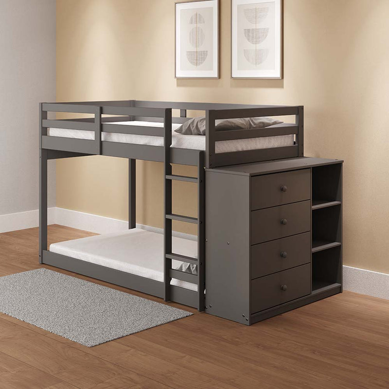 Acme Furniture Gaston Gray Twin Over Twin Bunk Bed with Cabinet