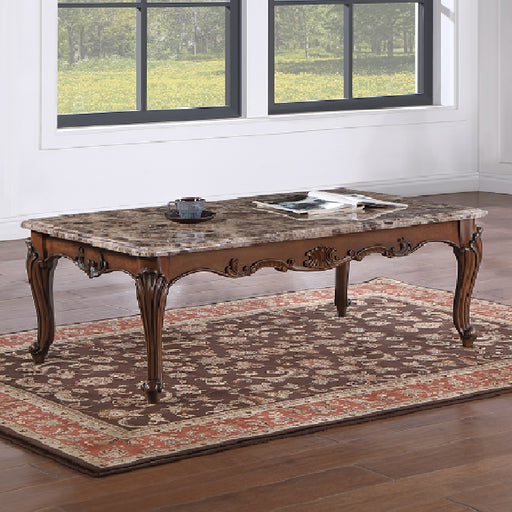 Acme Furniture Nayla Natural Marble Top Cherry Coffee Table