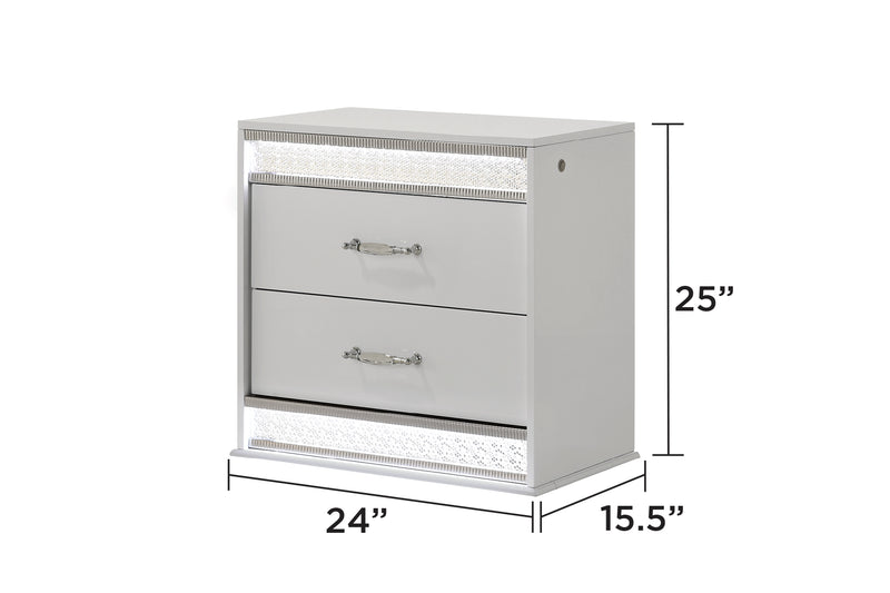 Galaxy Home Glam White 2 Drawer Nightstand