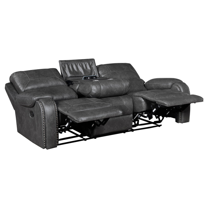 Home Elegance Newnan Brown Double Reclining Sofa with Drop Down Cup Holders