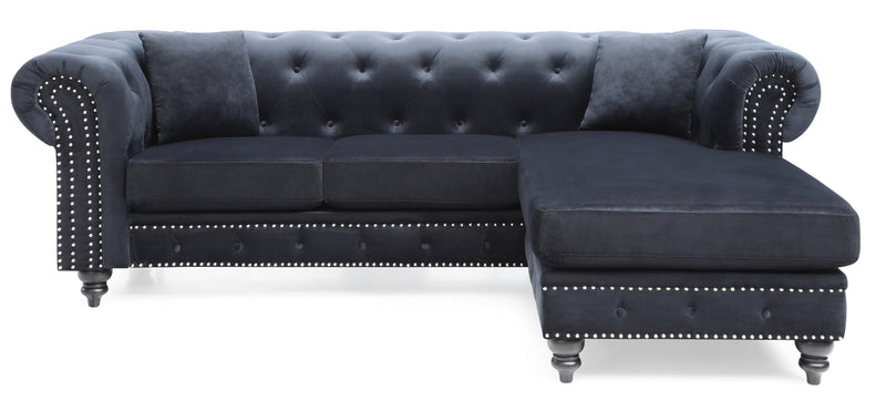 Glory Furniture Nola Black Velvet Reversible Sectional