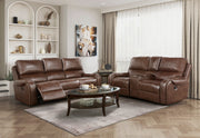 Home Elegance Newnan Brown Double Reclining Sofa with Drop Down Cup Holders