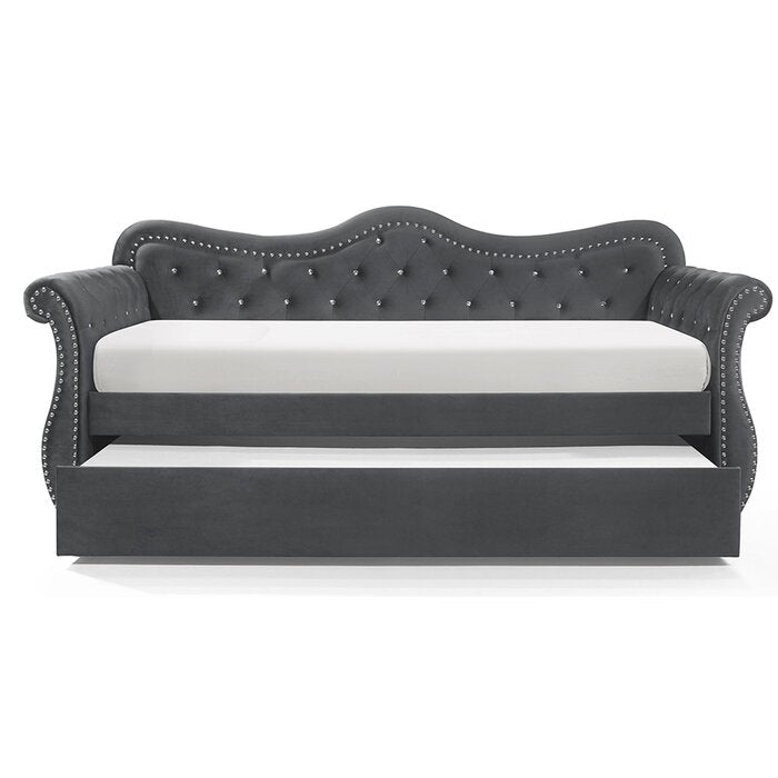 Galaxy Home Abby Gray Velvet Trundle Daybed