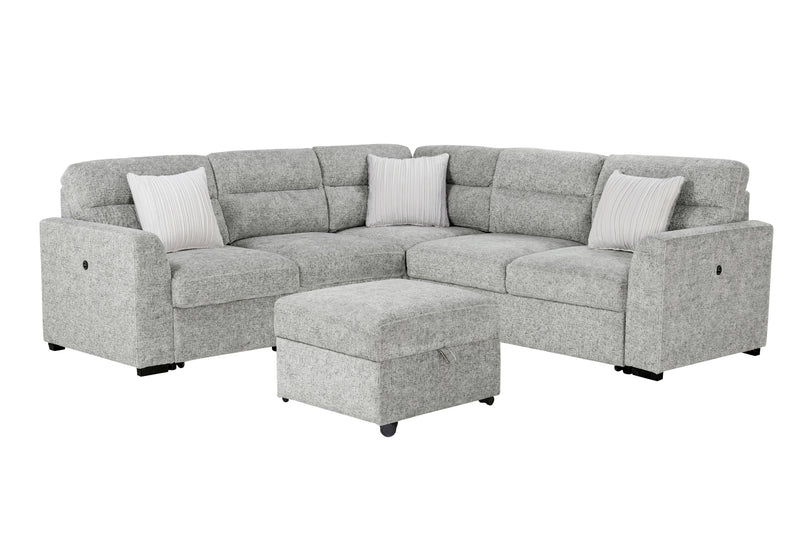 Global Furniture U9401 Nickel Sectional with 3 Pillows and Ottoman