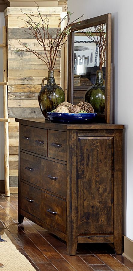 Home Elegance Jerrick Burnished Brown Dresser and Mirror