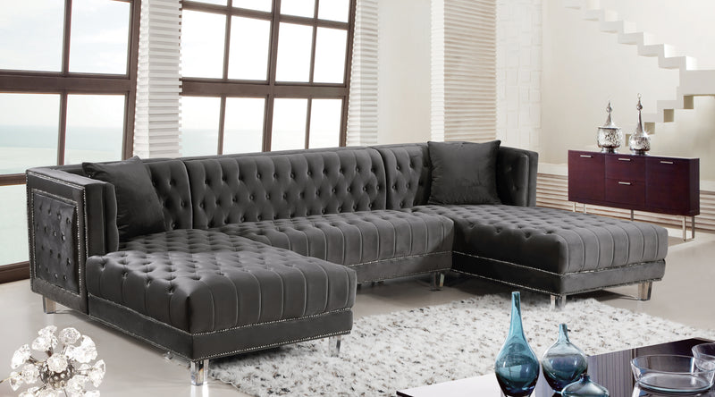 Meridian Furniture Moda Black Velvet 3pc Sectional