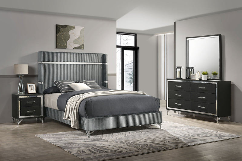 Coaster Furniture Lucia Grey Black 4pc Bedroom Set with Queen Bed