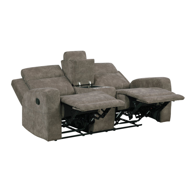 Home Elegance Muncie Brown Gray Double Reclining Love Seat with Console