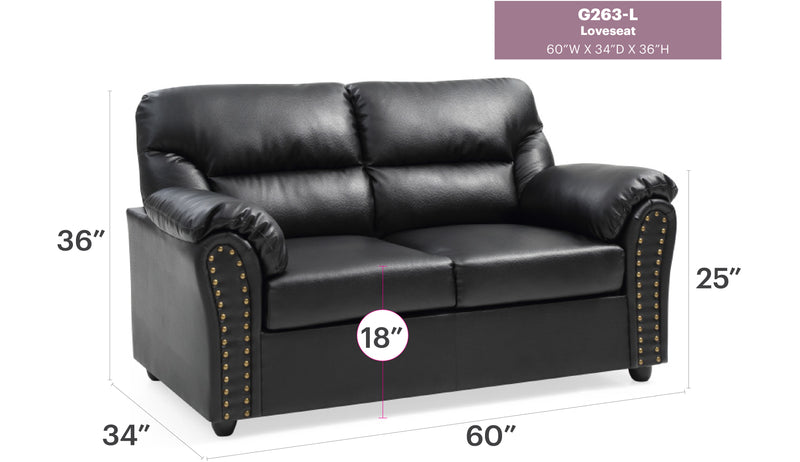 Glory Furniture Olney Black Faux Leather Love Seat