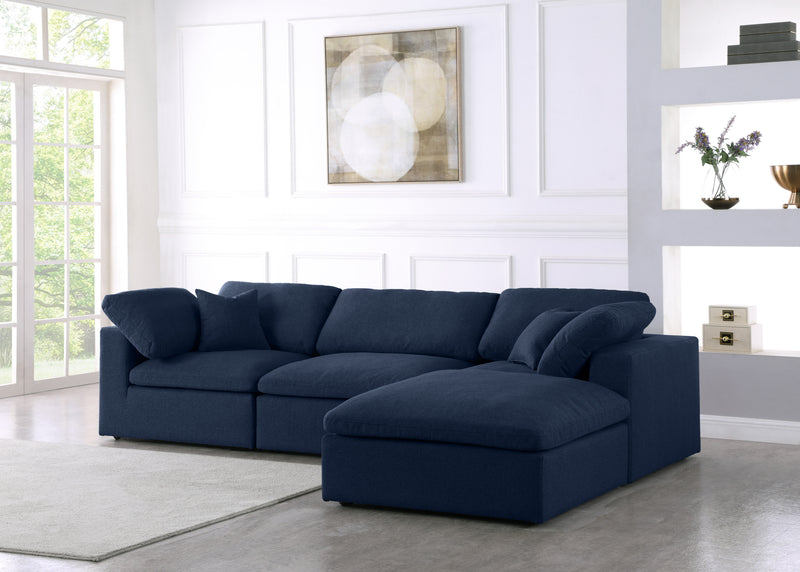Meridian Furniture Serene Navy Fabric Modular 4pc Sectional with Ottoman