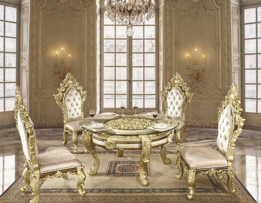 Acme Furniture Desiderius Antique Gold Brown 5pc Dining Room Set
