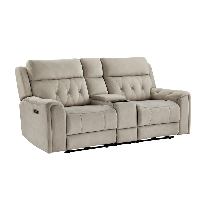 Home Elegance Celeste Taupe Power Double Reclining Love Seat with Console