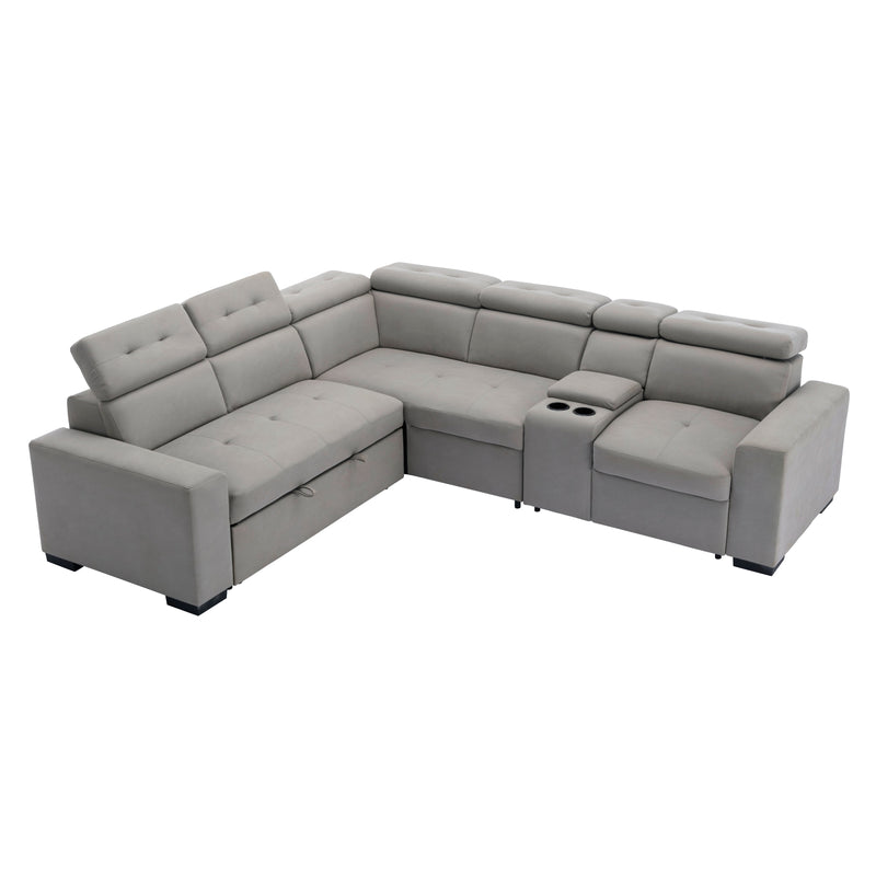 Home Elegance Farrah Gray 3pc Sectional with Pull Out Bed and Console