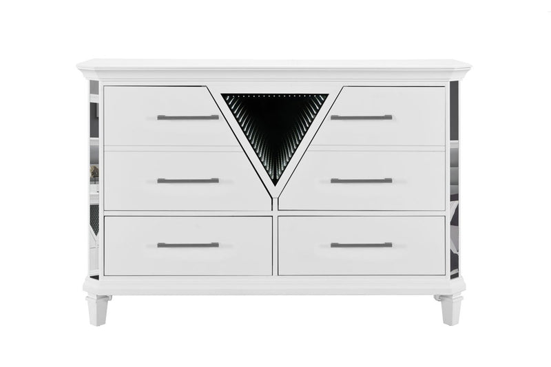 Global Furniture Marco Metallic White Dresser with LED 3D Mirror