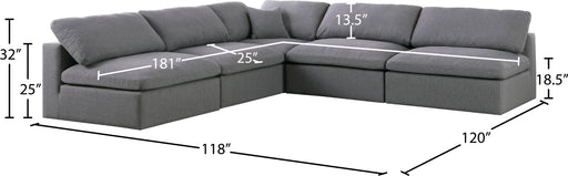 Meridian Furniture Serene Grey Modular 5pc Sectional