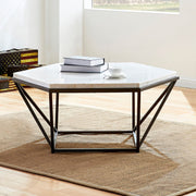 Steve Silver Corvus White Marble Top Hexagon Cocktail Table