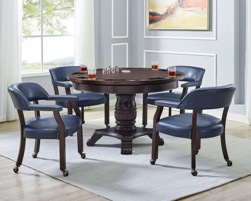 Steve Silver Tournament Cherry Navy Brown Top 5pc Dining Game Table Set