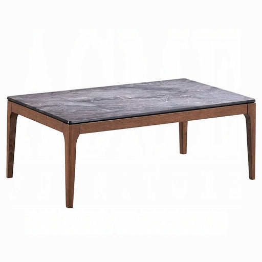 Acme Furniture Bevis Engineered Stone Walnut 3pc Coffee Table Set