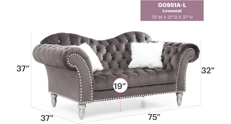 Glory Furniture Wilshire Dark Gray Velvet Loveseat