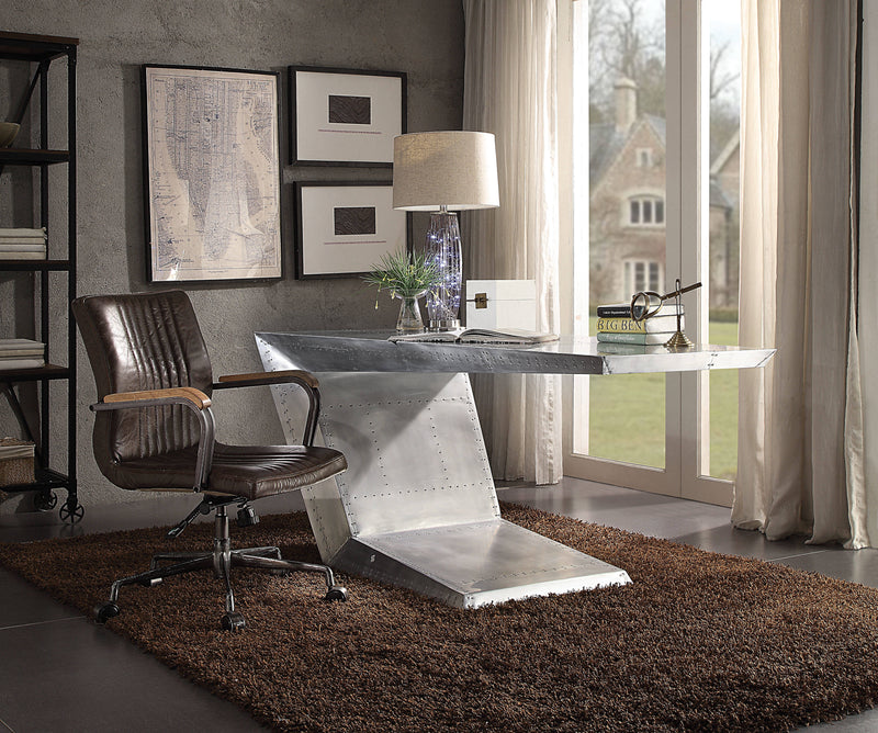 Acme Furniture Brancaster Aluminum Distress Chocolate Desk And Chair Set