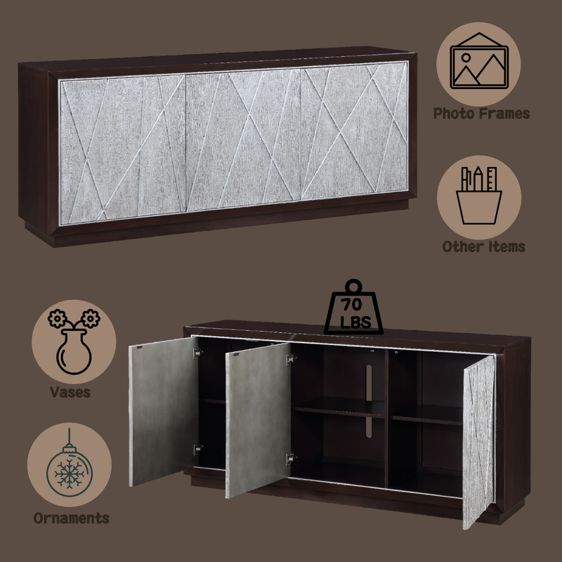 Acme Furniture Geranio Metallic Silver and Walnut Console Cabinet