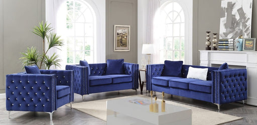 Glory Furniture Paige Blue Velvet 3pc Living Room Set