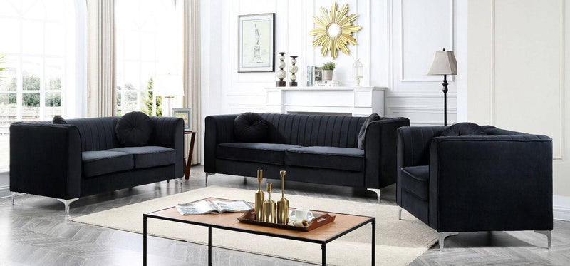 Glory Furniture Delray Black Velvet Microsuede 3pc Living Room Set