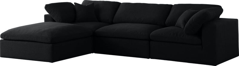 Meridian Furniture Serene Navy Fabric Modular 4pc Sectional with Ottoman