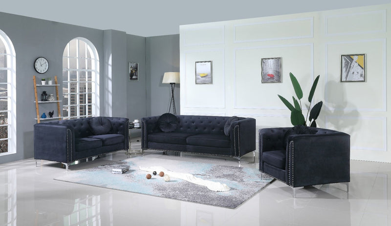 Glory Furniture Pompano Black Velvet 3pc Living Room Set