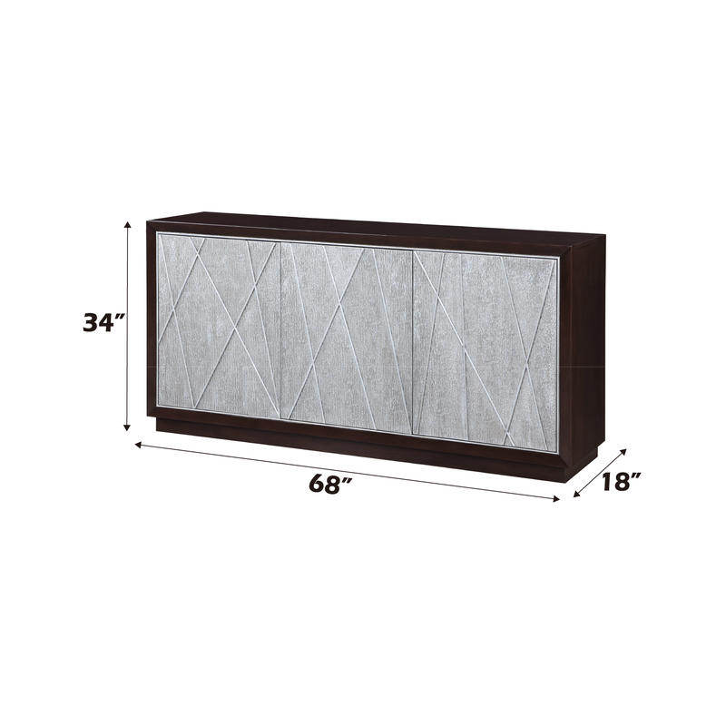 Acme Furniture Geranio Metallic Silver and Walnut Console Cabinet
