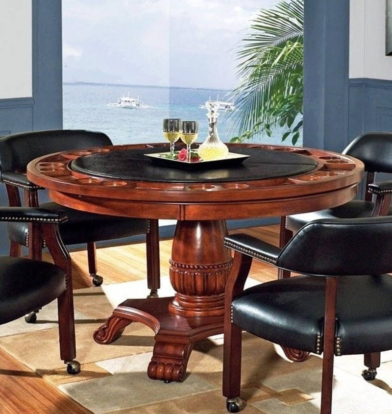 Steve Silver Tournament Cherry Navy Black 5pc Dining Game Table Set