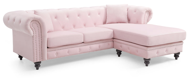 Glory Furniture Nola Pink Velvet Reversible Sectional