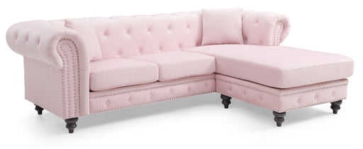 Glory Furniture Nola Pink Velvet Reversible Sectional