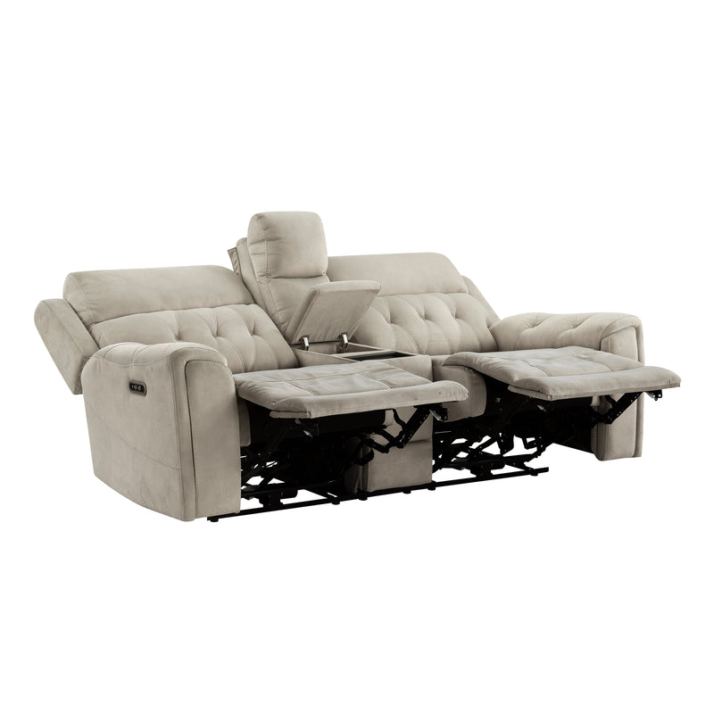 Home Elegance Celeste Beige Power Double Reclining Love Seat with Console